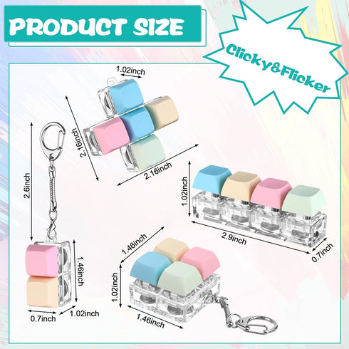 4 Pcs Keyboard Fidget Keychain Toys, Decompression Clicker with LED Light for Stress Relief and Fun