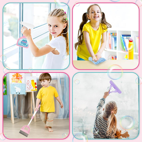 Set 17 Set deAO Kids Cleaning for Toddlers, PCS Pretend Play Detachable Housekeeping Cart with Broom,Dust Pan,Spray