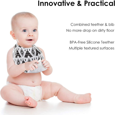 Giftty BabyBandana Bibs with Teething Corner, Teething Bib, BPA-Free Silicone Teether and Adjustable Snap for Baby Boys, (Black Forest, 5-Pack)