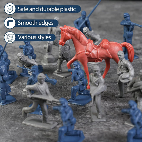 LovesTown 82PCS Civil War Soldier Toys, 40 Blue and 40 Gray Uniform Action Figures with Rideable Horses for Kids