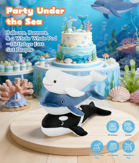 Animal,3PCS Set,Orca Tezituor Whale Stuffed Whales Plush Toys Whale,Beluga Whale,Blue Whale,Gifts for Kids Boys Girls