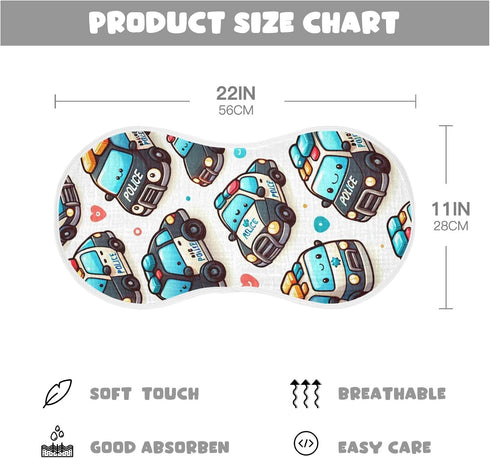 FLildon 2PCS Muslin Burp Cloth for Baby Cute Police Cars Super Absorbent Burping Cloths, Bibs for Newborn Boys Girls
