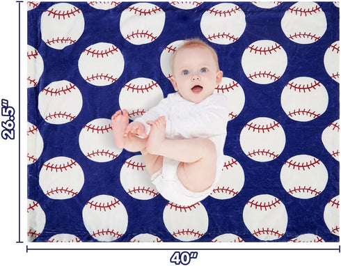 26.5 40 Inches Baseball Baby Blanket for Boys Girls Soft Fleece Minky Blanket with Dotted Backing Double Layer Newborn