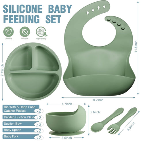 10 Pack Set, Set Silicone Baby Feeding Toddlers Led Weaning Feeding Supplies with Suction Baby Bowl Divided Plate