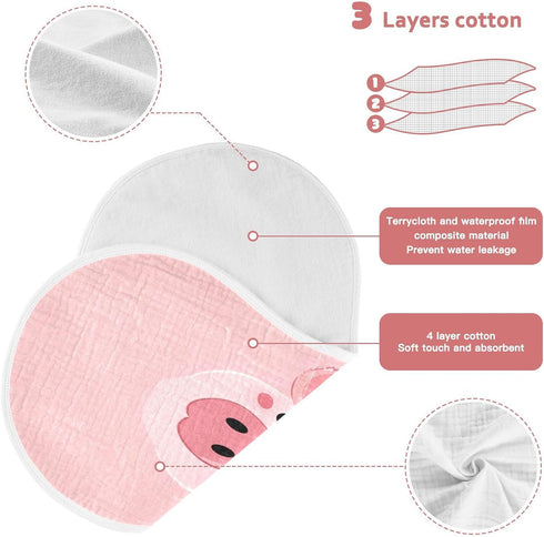 Bulletgxll Set 4, Cute Pig Face Unisex Baby Burp Cloths of Soft Absorbent Organic Cotton Muslin Burping Cloths