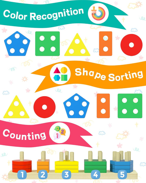 Montessori Toys for 1-3 Year Old Boys and Girls, Wooden Sensory Toys for Ages 2-4, Educational Toddler Learning