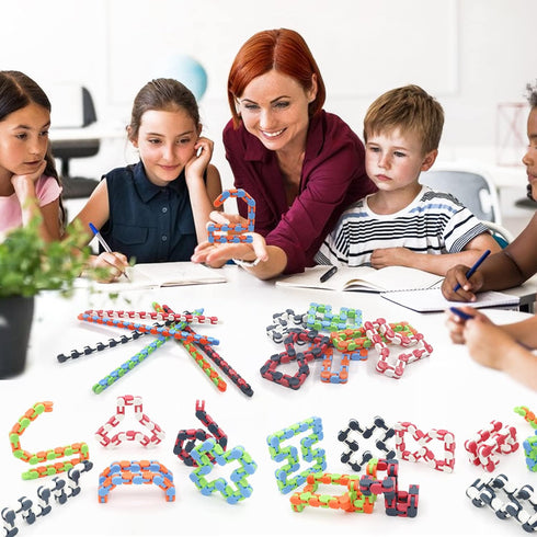 30 Pack Wacky Tracks Fidget Toys, Snap and Click Finger Sensory Toys, 24 Links Snake Puzzles for Stress Relief