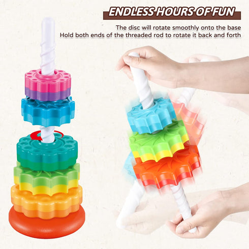 Baby Spinning Stacking Toys for Toddlers 1-3, Rainbow Ring Stacker Montessori Toys for 6-12 Months, Christmas Gifts
