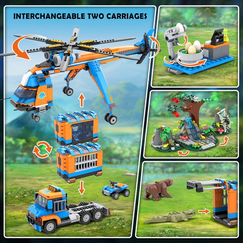1356PCS Set Playset 6+ CUBIMANA City Jungle Adventurer Helicopter Building Toys - Forest Truck Adventure Building