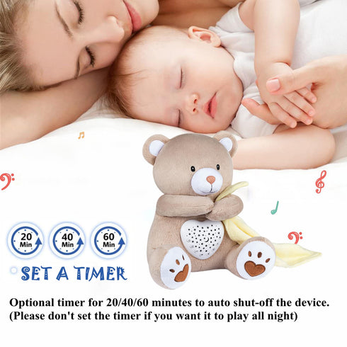 BEREST Rechargeable Baby Sleep Soother Bear, Mom's Heartbeat & Lullabies, White Noise Sound, Nursery Decor Night Light