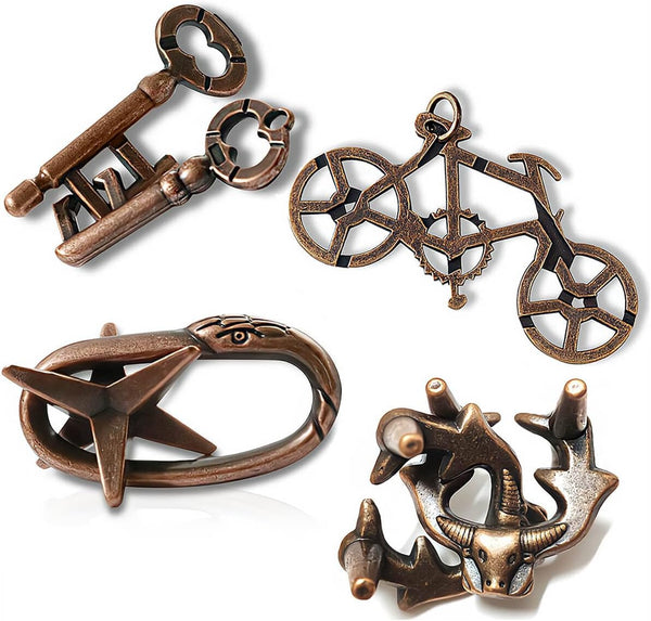 MHY 4 Pieces Large Size Brain Teaser Puzzles, Metal Cast Puzzle Games Toys, 3D Highly Difficult Adult Puzzles