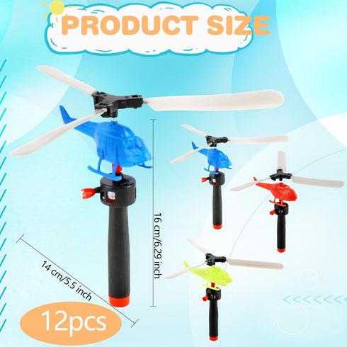 12 Pack Flying Toy Hand Helicopter - Plastic Flying Planes for Kids Outdoor Party Favors, Birthday Gift, Random Color