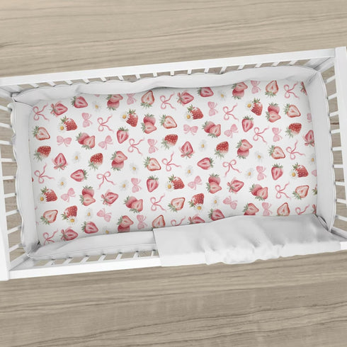 Cstdyfrv 52"x28" Strawberry Pink Bows Floral Baby Crib Sheets Sweet Watercolor Strawberry Daisy Flowers Soft Baby