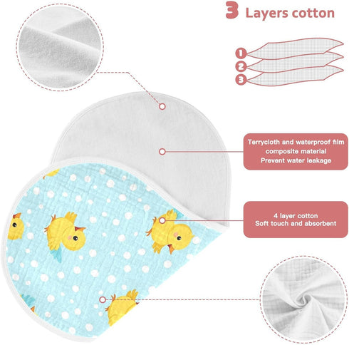 tplaotee 22x11in White Polka Dots Cartoon Yellow Chicks Cotton Neutral Burp Cloths Breathable Baby spit up Cloth
