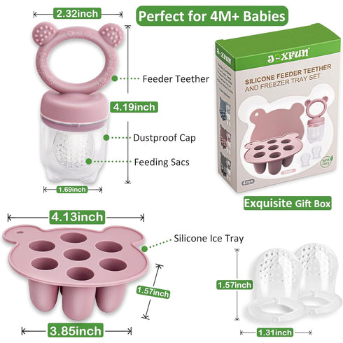 Silicone Baby Fruit Food Feeder & Mini Freezer Nibble Tray, Breastmilk Popsicle Molds for Baby Teething Relief, BPA
