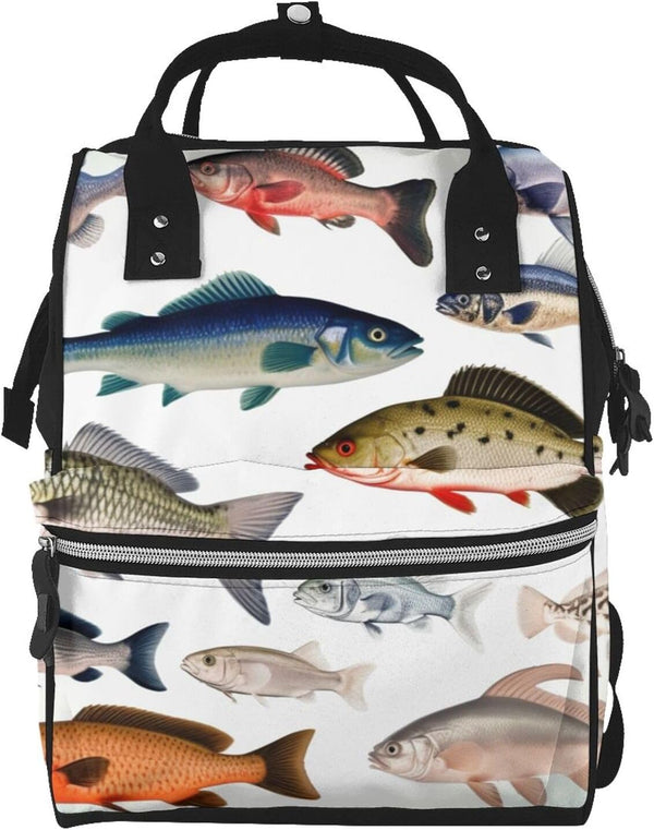 KLLTYHMU Diaper Bag Backpack Different Fish Baby Essentials Diapers Bag Waterproof Mummy Backpack