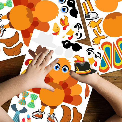 Make-A-Turkey Stickers for Thanksgiving Party Games/Favors/Supplies, 20 Set for Kids Crafts