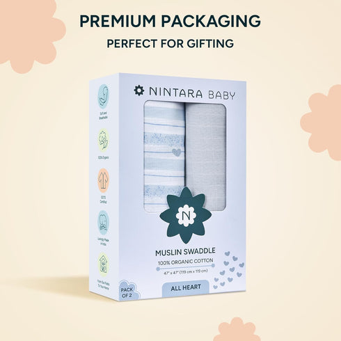 2 Pack 100% 39 39 inches, Muslin Swaddle Blankets for Newborns, Multipurpose Organic Cotton, Ultra Soft Breathable