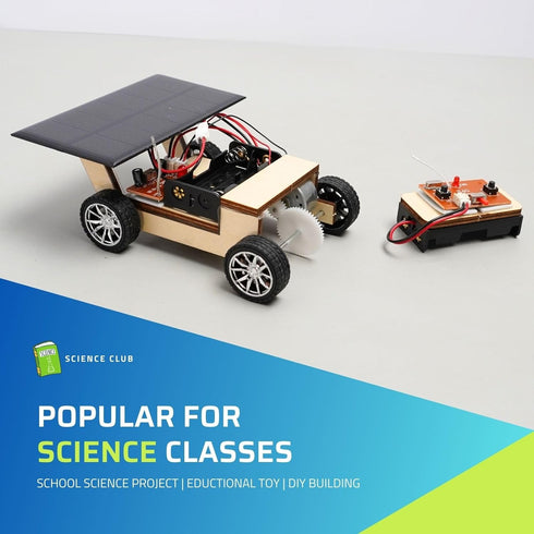 Solar-Powered Car V1 - Wooden STEM Kit with Wireless Remote Control for Kids Aged 8-12