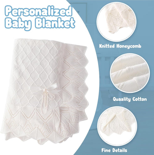 38X39 Booulfi Knit White Baby Blankets Neutral,Crib Stroller Newborn Blankets for Boys Girls,Cotton Lace Crochet Winter