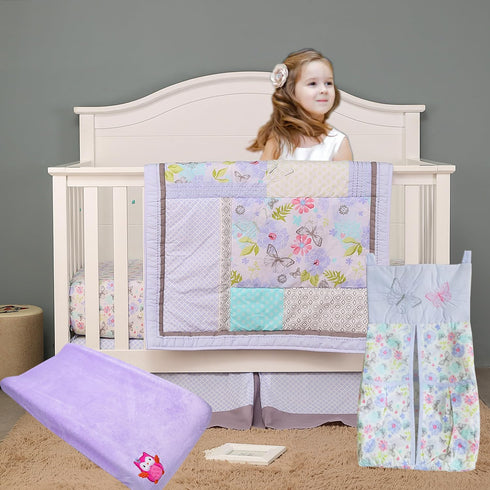CribMATE 1 Purple Butterfly Nursery Diaper Stacker PC Floral Butterfly Diaper Hanging Bag for Baby Girl (Purple