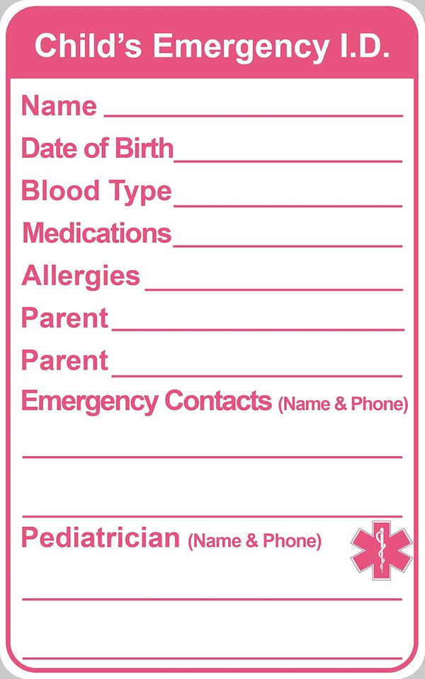 Poskornwel 2.5x4 inch 10PCS Pink Infant In Case of Emergency Child Emergency Contact
