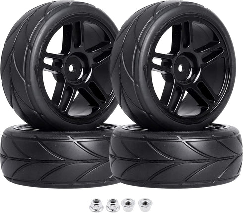 Pre-Glued 12mm Hex 1/10 On Road RC Touring Car Wheels & Tires 26mm for Traxxas 4-Tec 2.0, 4pcs