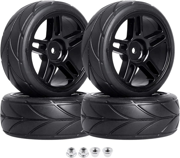 Pre-Glued 12mm Hex 1/10 On Road RC Touring Car Wheels & Tires 26mm for Traxxas 4-Tec 2.0, 4pcs