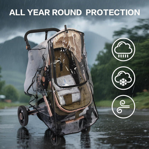 UQBEUQ 4 Stroller Rain Cover, Universal Rain Cover for Stroller with Waterproof Zipper, Clear Travel Weather Shield