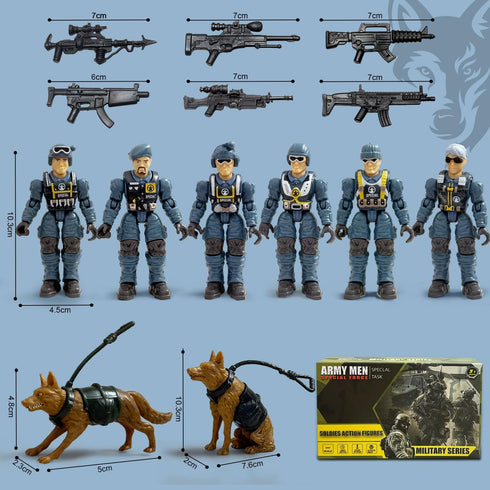 Baimiby 6-8, 2 6 Army Men Action Figures, Toy Soldiers for Boys Boys Toy Plastic Army Men Toys with Dogs and Weapons