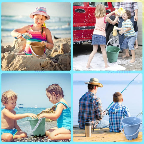 Umnodobn 7" Set Jumbo Beach Sand Toys Buckets for Kids Adults, Large Castle Bucket Pails Beach Gear Accessories Pails