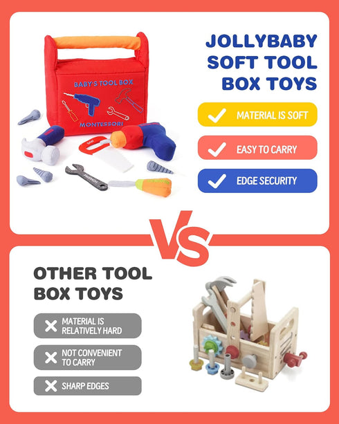 Set Hammer Jollybaby Soft Kid Tool Box Toy Inclub Drill Saw Wrench Screwdriver Screw for Baby, Montessori Preschool