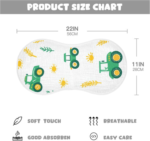 Mazeann 2 Pack Fall Farm Tractor Burp Cloths Baby Boys Girls Absorbent Soft Cotton Burping Cloths Rags