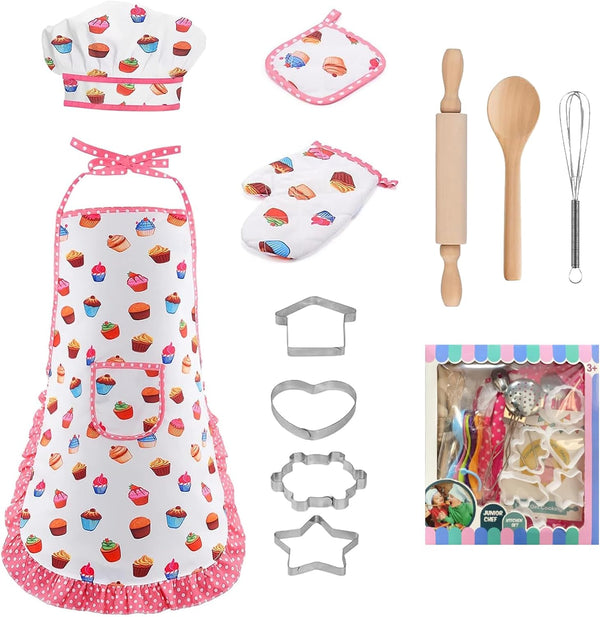 MEIDAYAI 11 PCS Kids Baking Set for Girls, Chef Costume with Adjustable Apron