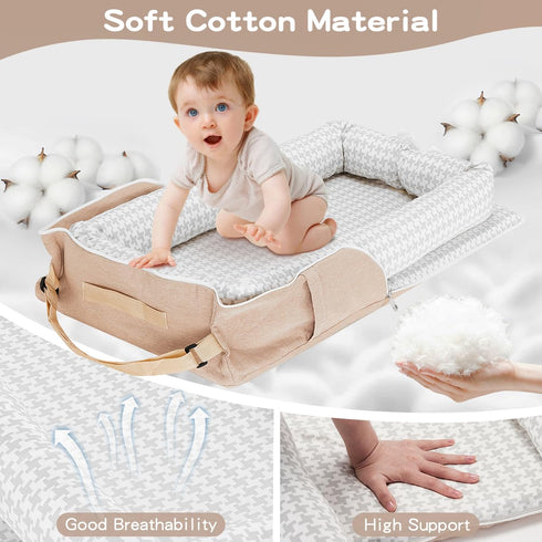 Cozy Baby Lounger for Newborn, Portable Breathable Baby Nest Infant Lounger Adjustable U-Shaped Safety Bumper