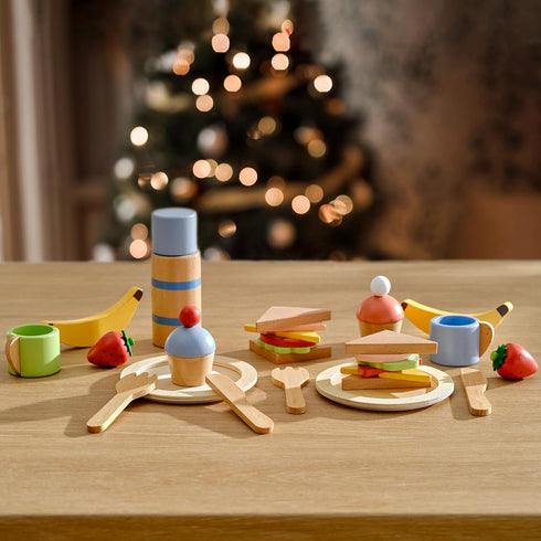 Set, 32 Playset 3+ PairPear Wooden Play Food Pcs Pretend Play Kitchen & Picnic with Carry Bag, Play Kitchen Accessories