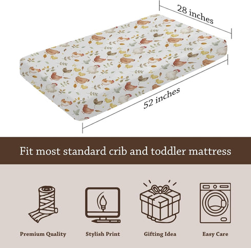 KuphiL10C Mattress-28x52 Watercolor Chicken Leaves Pattern Baby Sheets for Crib, Unisex Farm Animal Nursery Fitted Bed