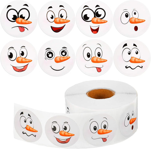 800 Pcs Christmas Snowman Sticker Roll - Cute Round Circle Stickers for Winter Party Decoration