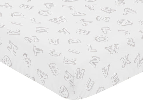 Sweet Jojo Designs Grey Alphabet Boy or Girl Gender Neutral Unisex Baby Fitted Crib Sheet for Infant Newborn Nursery