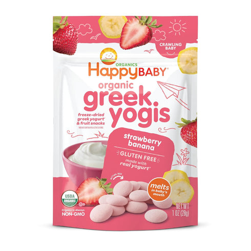 Happy Baby Organics Organic Greek Yogis Freeze-Dried Greek Yogurt & Fruit Snacks, Strawberry Banana, 1 oz Bag