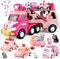 seveclotree 9 in 1 Carrier Truck Cars Toys - Pink Princess Girl Car