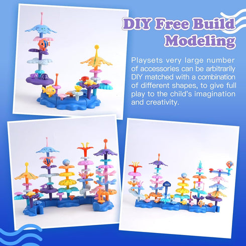 96PCS Set,Educational Wulumu Ocean Adventures DIY Building Stacking Toys STEM Toy Gift for Kids with Organiser Box,Fun