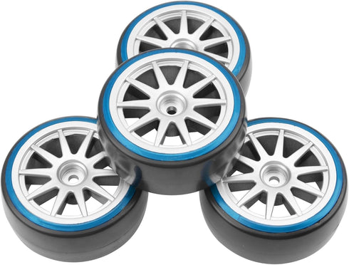 1/10 RC Hard Plastic Drift Tires & Wheel Rims, 12mm Hex 10-Spoke Compatible with HSP HPI Tamiya TT01 TT02 Kyosho Traxxas