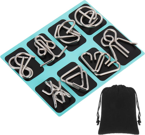 Yilloog Metal Wire Puzzle Set of 8 with Pouch, Brain Teaser Puzzles