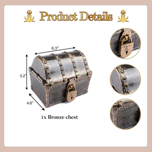 Lingway Toys Kids Pirate Treasure Chest, Teacher's Favorite Storage Box with 2 Sets of Locks and Keys (Vintage Bronze)