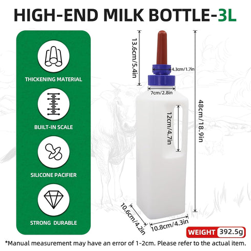 USUNFARM on,3L Calf Bottle Nipples Screw Large Capacity Calf Nursing Bottle for Farm Animals,Double Layered Lid Animal