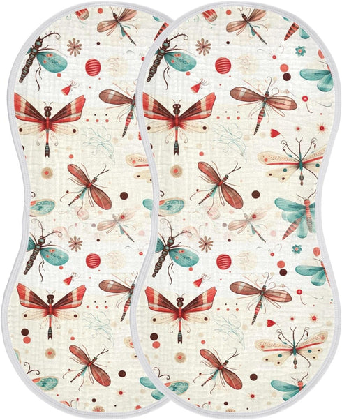 FLildon Muslin Burp Cloth for Baby 2PCS Dragonfly Pattern Super Absorbent Burping Cloths,