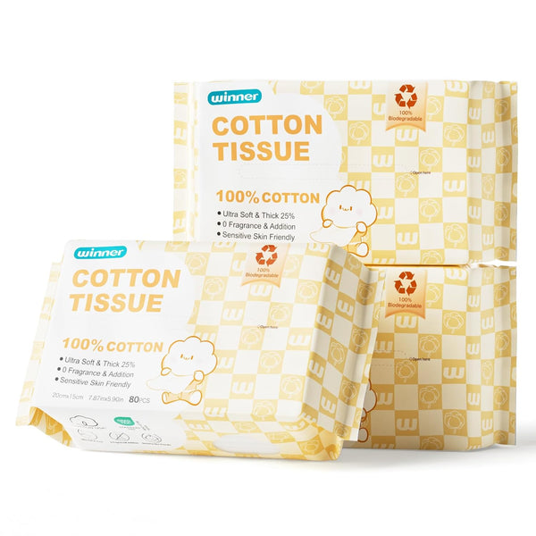 Winner 100% Cotton Dry Wipes, USDA Certified Baby Wipes, 33% Thicker &