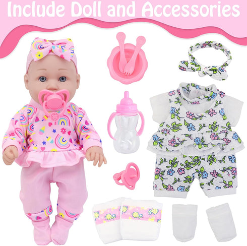 12 Inch Accessories,16 Playset Sets 12 Inch Doll,2 Sets Ecore Fun Baby Doll with Clothes and Pcs Reborn Alive Doll