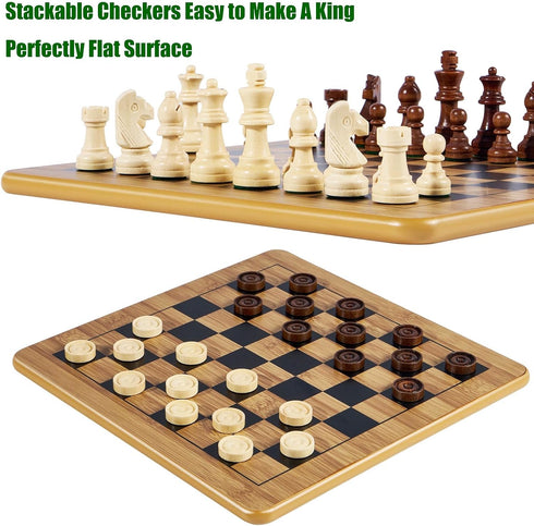 Set 11.5" 11.5" 3 1 34 2 24 VAMSLOVE Wooden Chess Checkers Tic-Tac-Toe Game x Double-Sided in Board with Chess Pieces